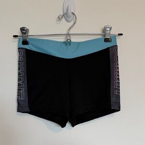 Varsity Black Shorts with Aqua Waistband and D2 Summit on sides